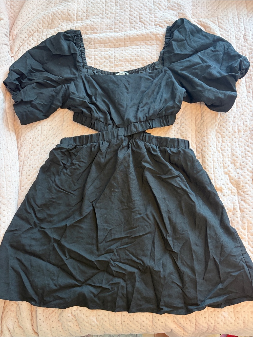 Women's Black Puff Sleeve Cutout Dress